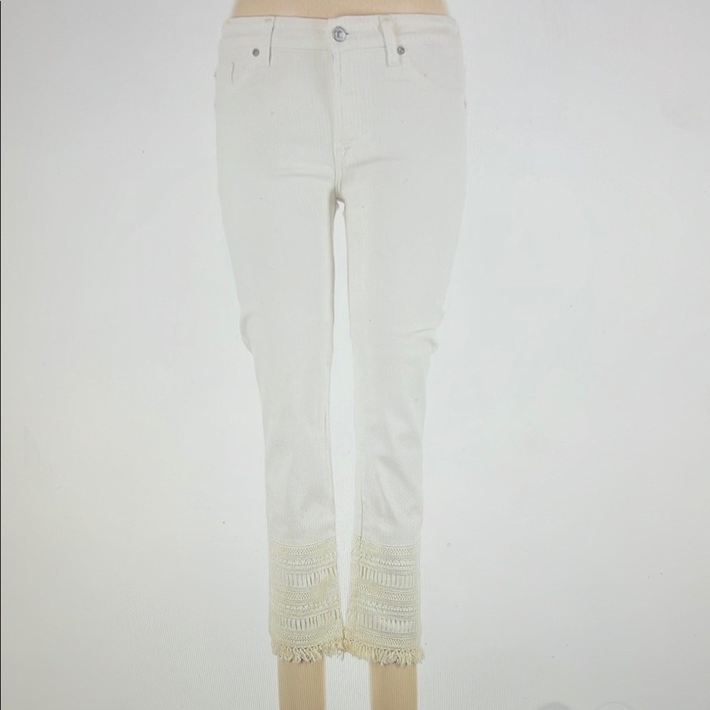 7 For All Mankind White Cropped Fringe Jeans